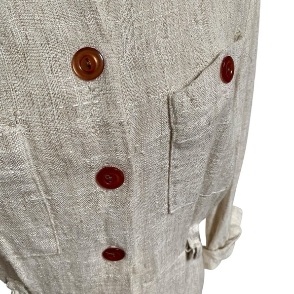 Peri Petites Flax Blend Button Front Midi Dress Beige Linen Look Made in USA M - Picture 8 of 15